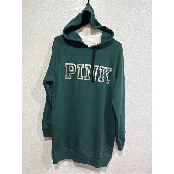 Victoria's Secret PINK Classic Script Logo Hoodie Sweatshirt Dress Sz XS NWT - Picture 1 of 6